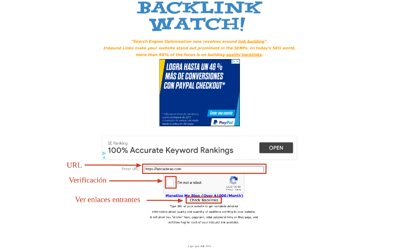 Back Link Watch para ver enlaces que apuntan a una web