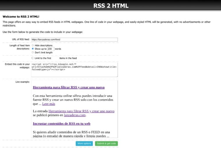 RSS 2 HTML para hacer un contenido incrustable a partir de una fuente RSS o FEED