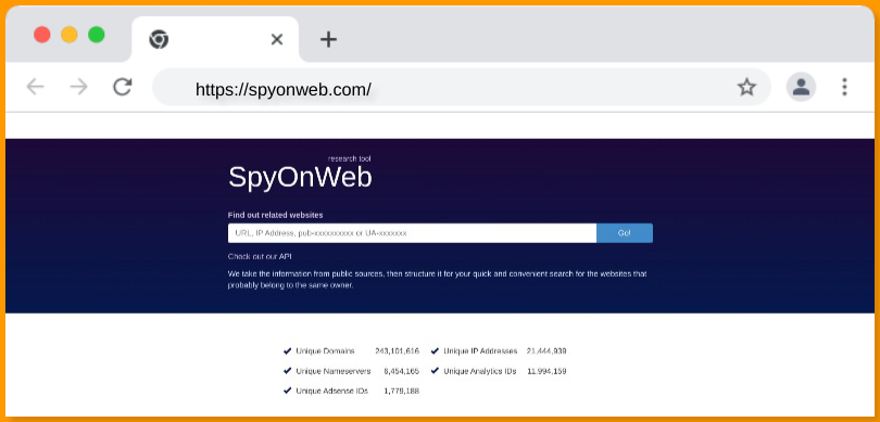 SpyOnWeb para conocer webs las web que comparten servidor, Adsensen o Analytics